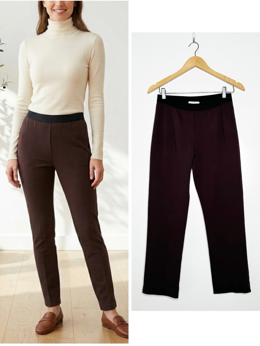 Meimeij Italy Brown Pull On Elastic Waist Knit Pants Size 44 US 8 Medium